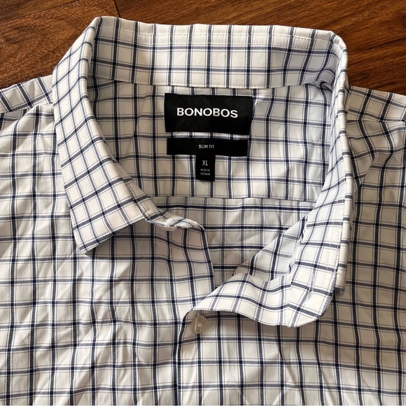 Bonobos Slim Fit Mens size Large Button Up Long Sleeve Shirt White Navy Check - Picture 4 of 6